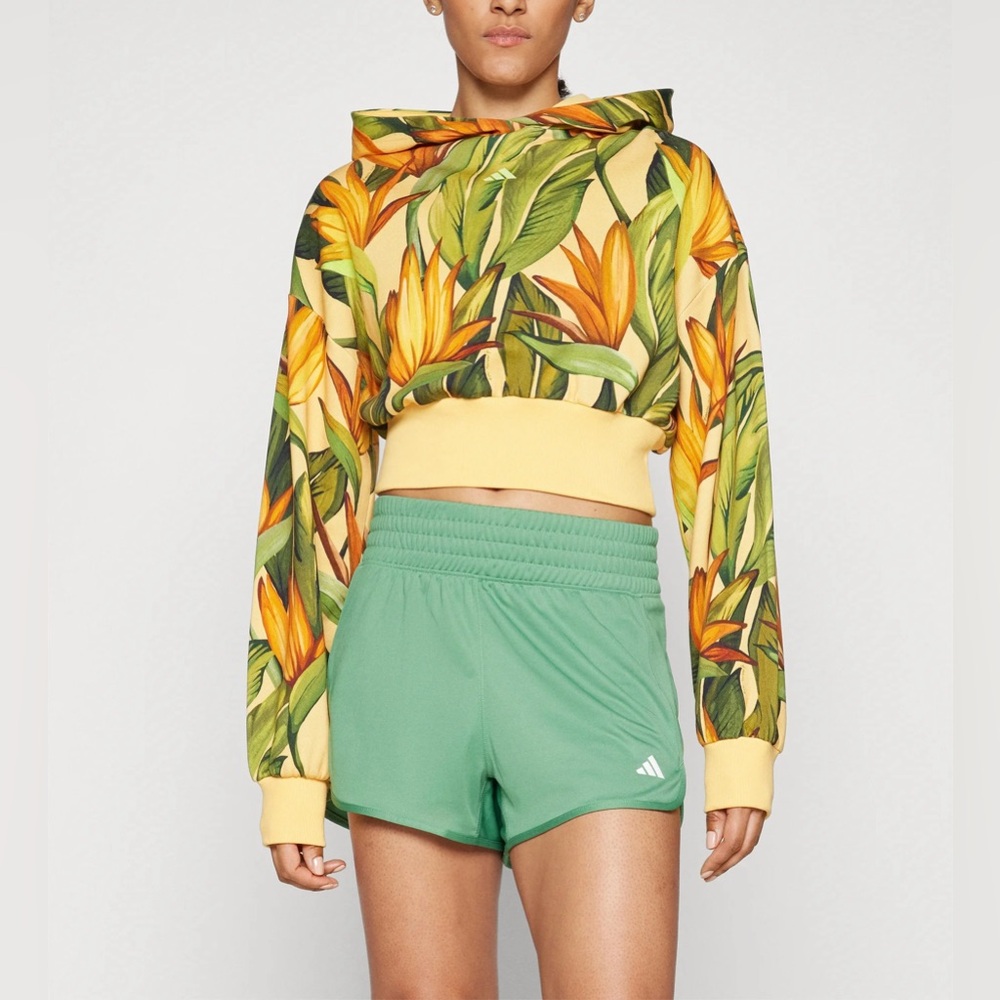 Adidas x Farm Rio Wmns Crop Top Hoodie Yellow Sz M JD6282 ~ NWT